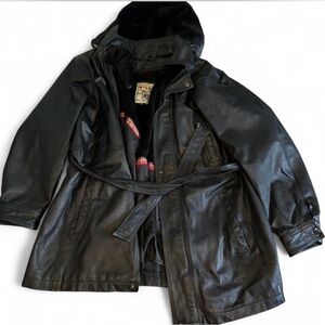 Wilda New York Men’s Genuine Leather Trench Coat with Belt and Faux Fur Lining